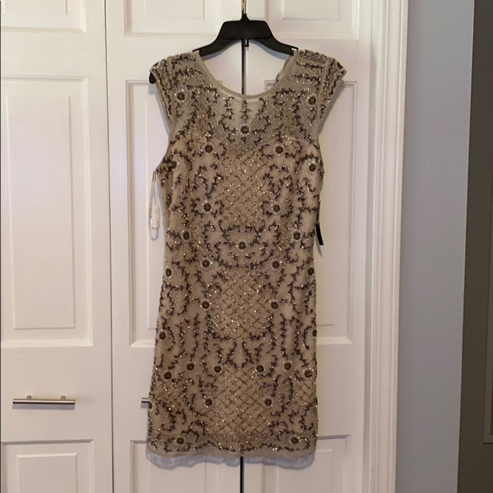 Taupe beaded sheath dress